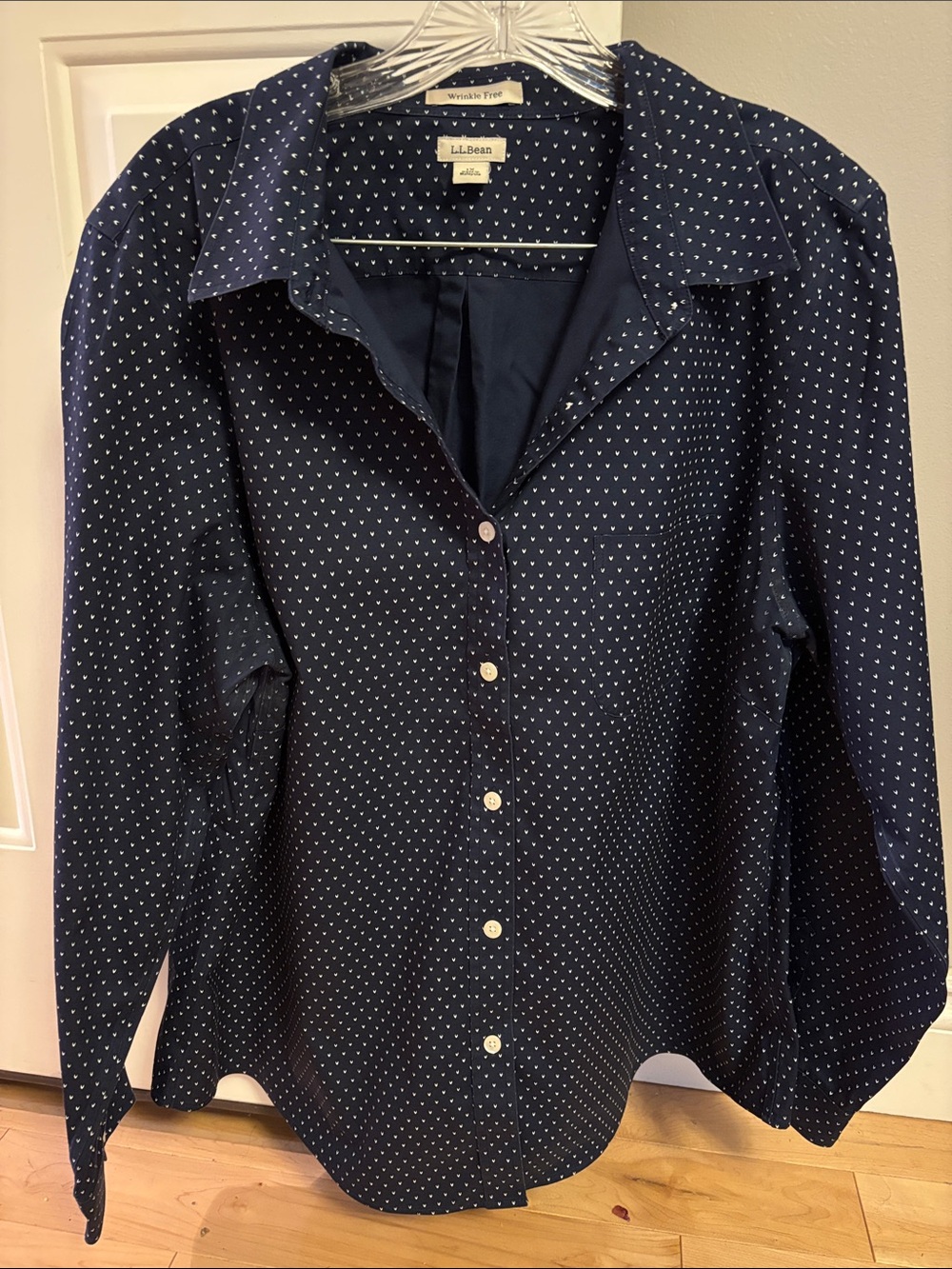 L.L. Bean Navy Button-Down Shirt with White Dot Print